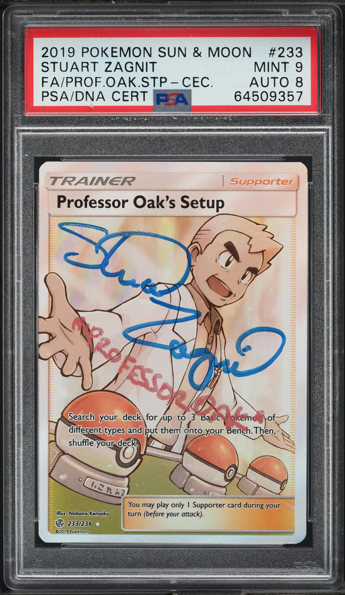 2019 Pokemon SM Cosmic Eclipse Professor Oak's Setup AUTO DNA 8 #233 PSA 9 MINT