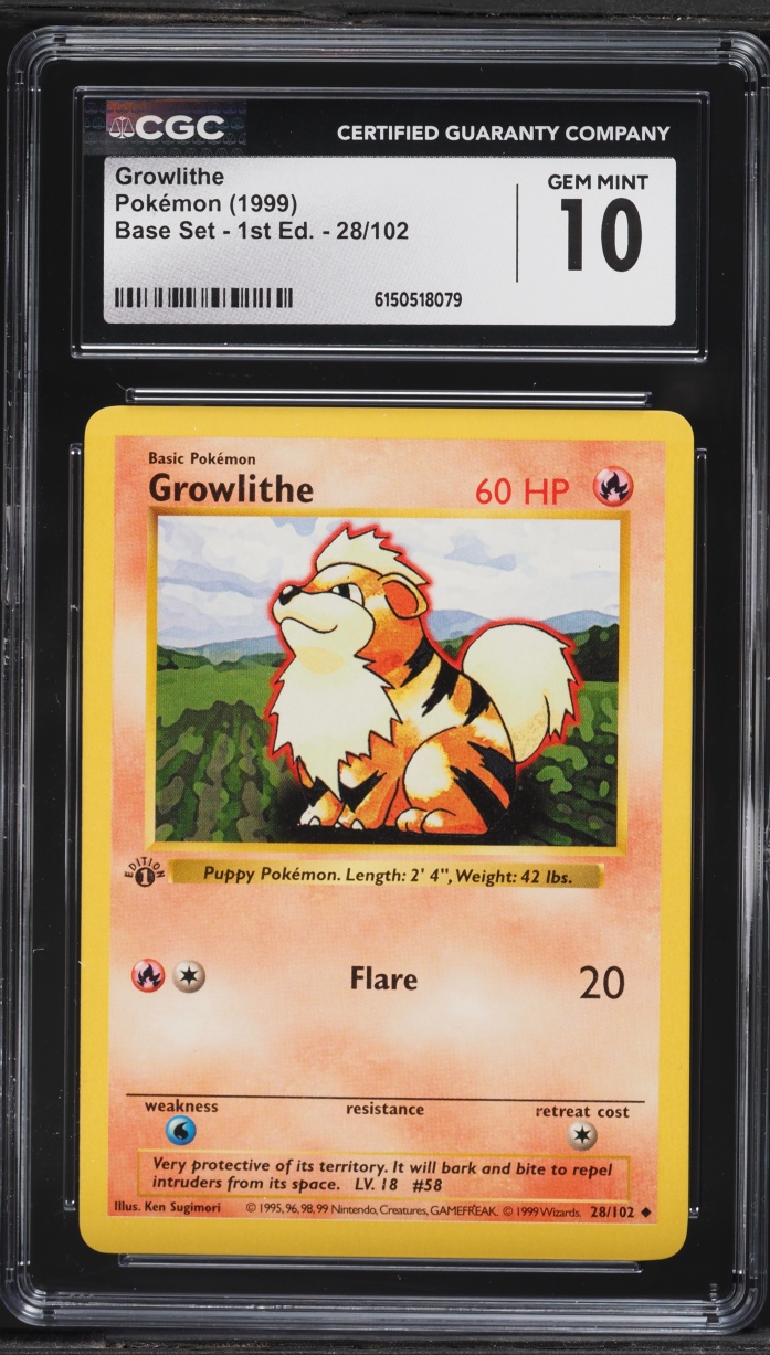 1999 Pokemon Base Set Shadowless 1st Edition Growlithe #28 CGC 10 GEM MINT