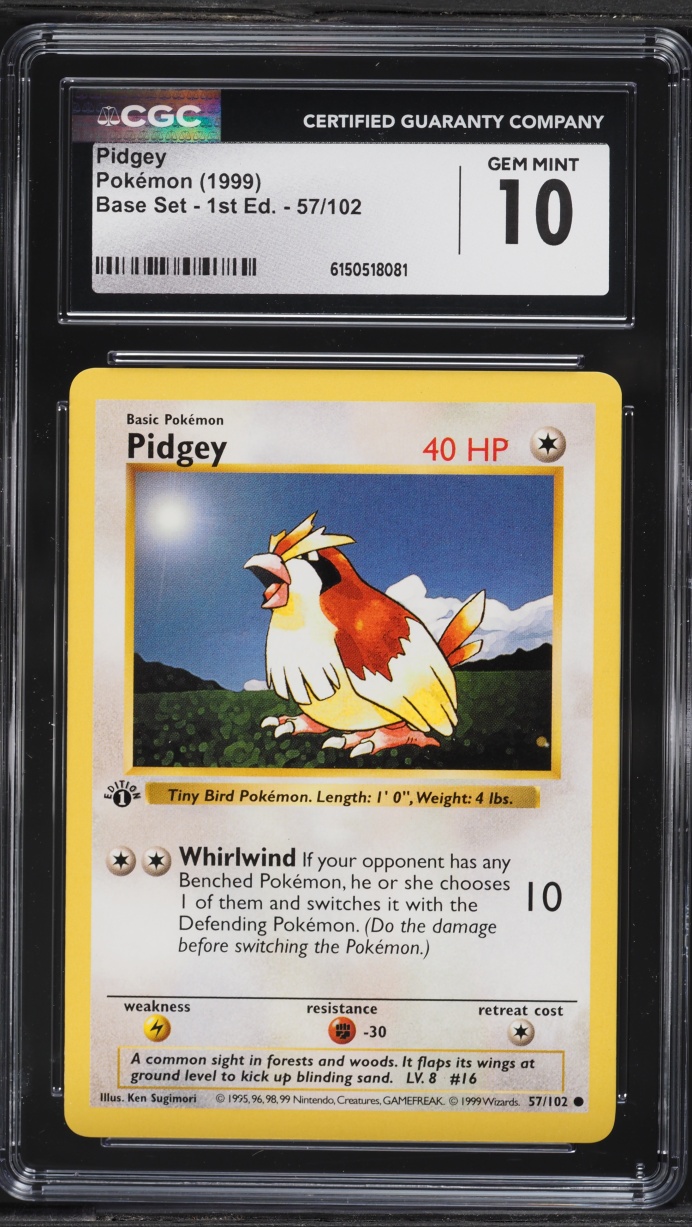 1999 Pokemon Base Set Shadowless 1st Edition Pidgey #57 CGC 10 GEM MINT