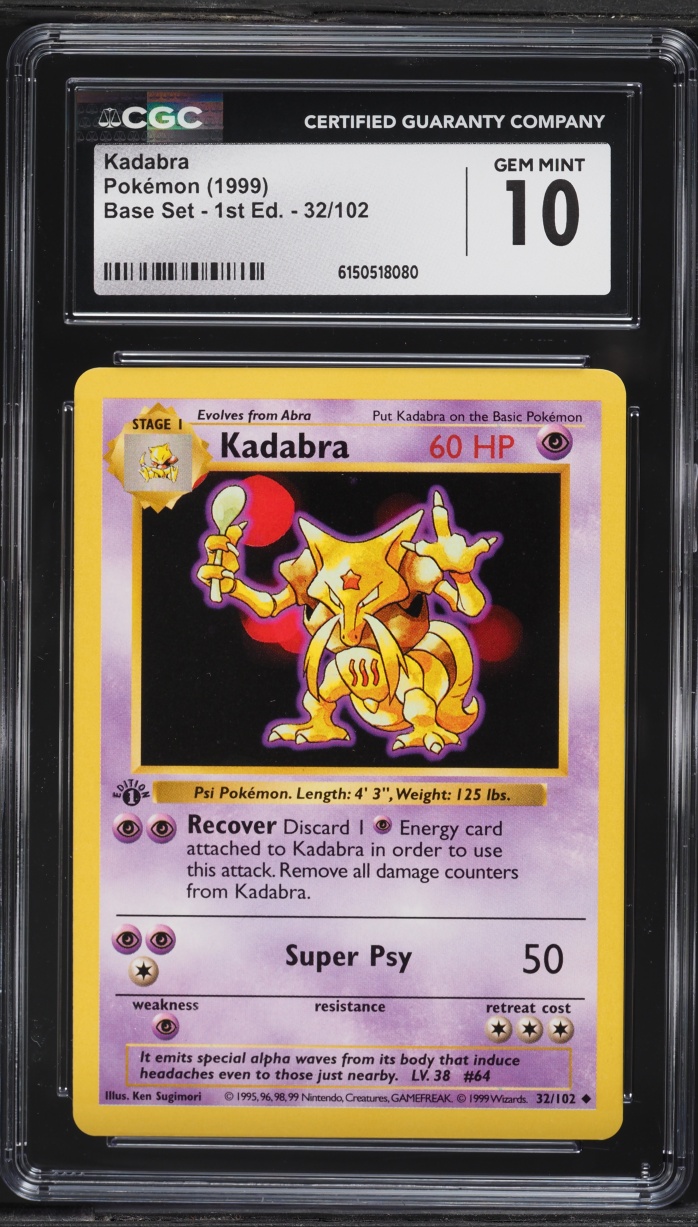 1999 Pokemon Base Set Shadowless 1st Edition Kadabra #32 CGC 10 GEM MINT