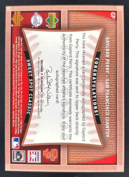 2005 Sweet Spot Classic Signatures #GP Gaylord Perry Auto on