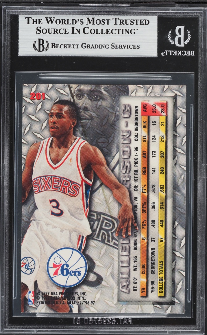 1996 Metal Precious Metal Allen Iverson ROOKIE #201 BGS 8.5 NM-MT+