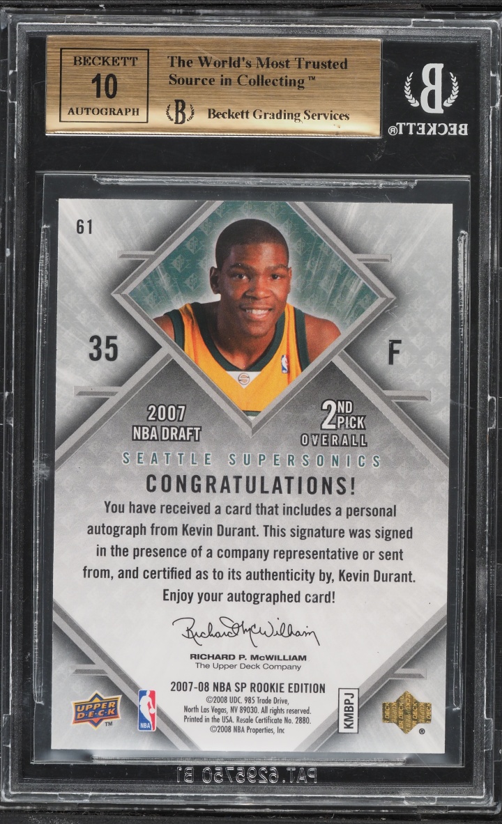 2007 SP Edition Kevin Durant ROOKIE AUTO #61 BGS 9.5 GEM MINT
