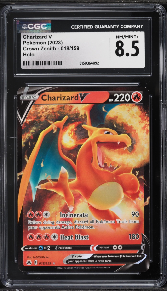 2023 Pokemon Sword & Shield Crown Zenith Full Art Charizard V #18 CGC 8.5 NM-MT+