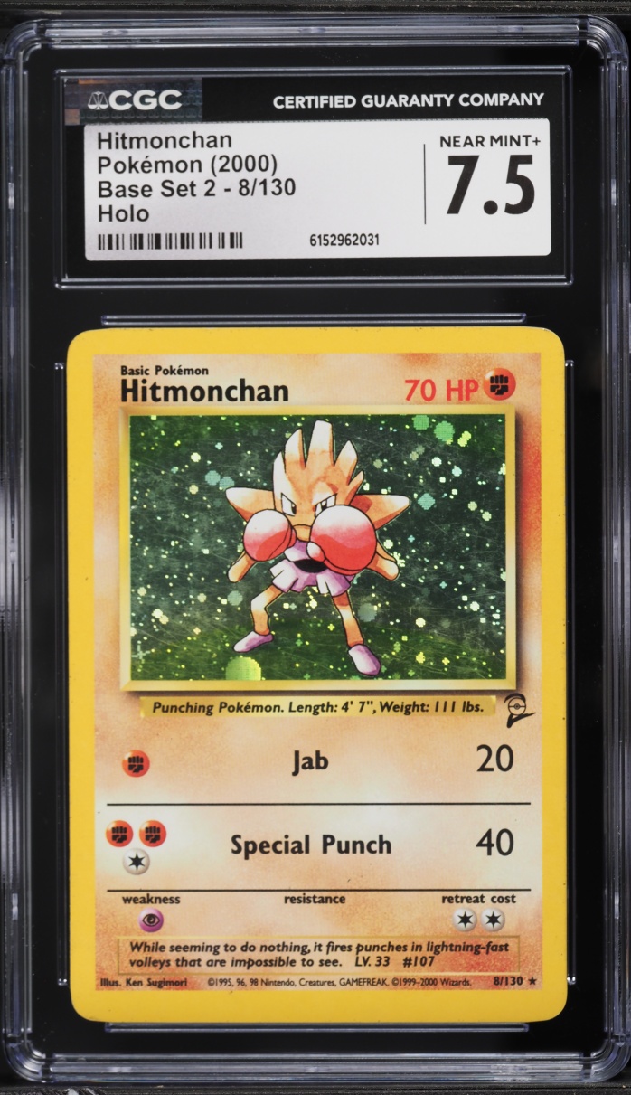 2000 Pokemon Base Set 2 Holo Hitmonchan #8 CGC 7.5 NRMT+