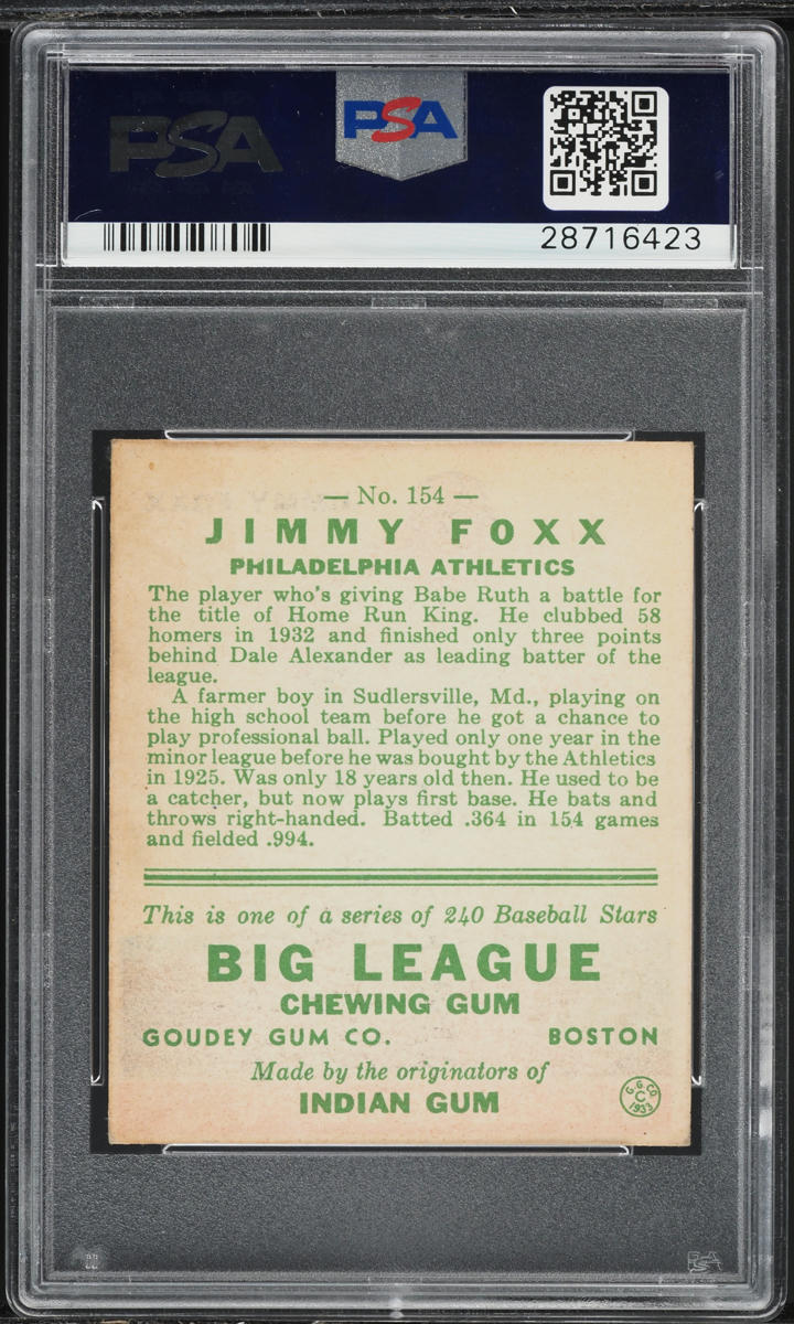 1933 Goudey Jimmy Foxx #154 PSA 6 EXMT