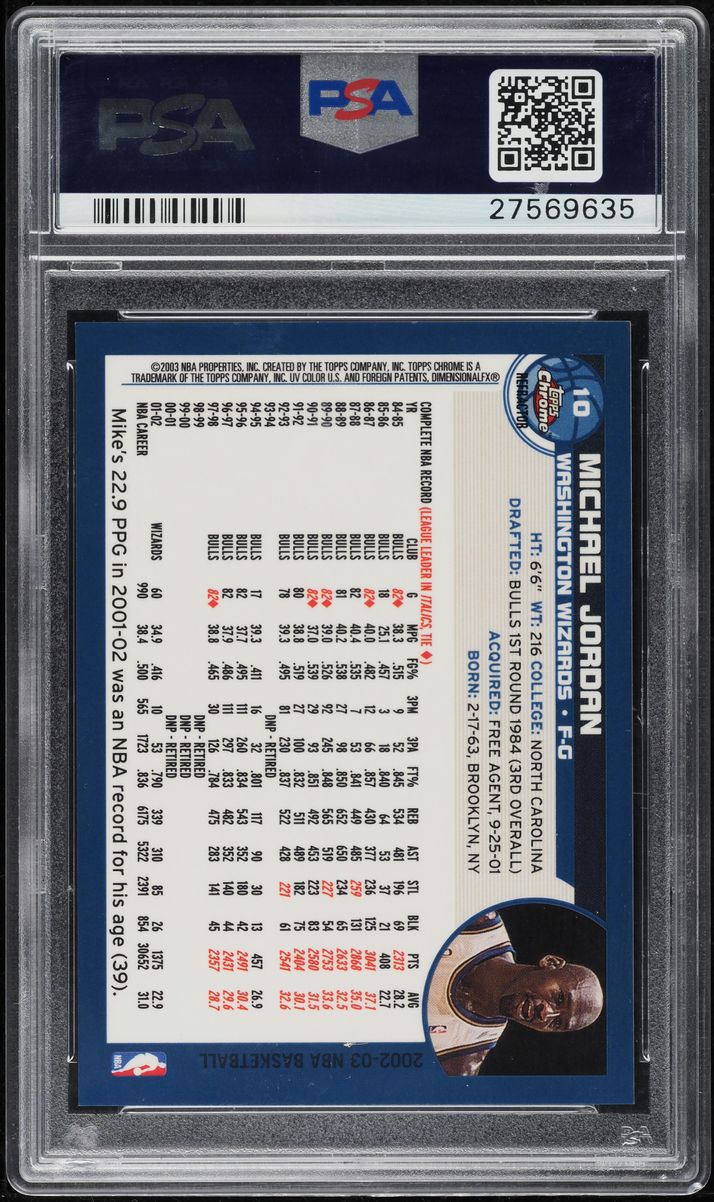 2002 Topps Chrome Refractor Michael Jordan #10 PSA 8.5 NM-MT+