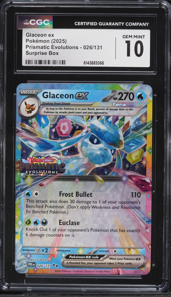 2025 Pokemon SV Prismatic Evolutions Surprise Box Holo Glaceon ex #26 CGC 10 GEM MINT