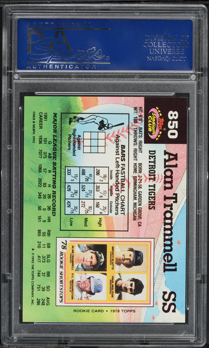1992 Stadium Club Alan Trammell #850 PSA 10 GEM MINT