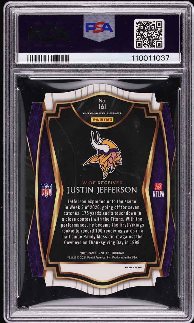 2020 Select Premier Level Orange Prizm Die-Cut Justin Jefferson ROOKIE #161 PSA 10 GEM MINT