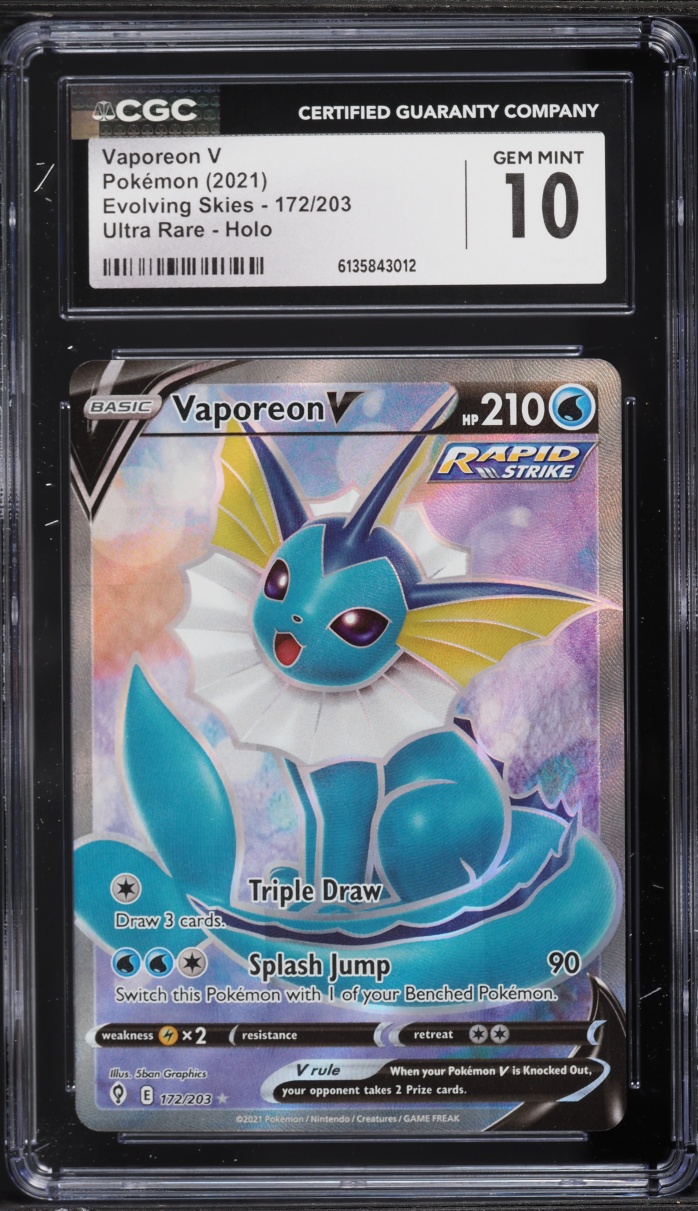 2021 Pokemon Sword & Shield Evolving Skies Full Art Vaporeon V #172 CGC 10 GEM MINT