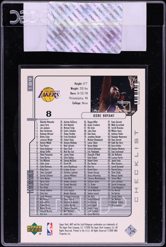2000 Upper Deck MVP Silver Script Kobe Bryant #189 CGC AUTH