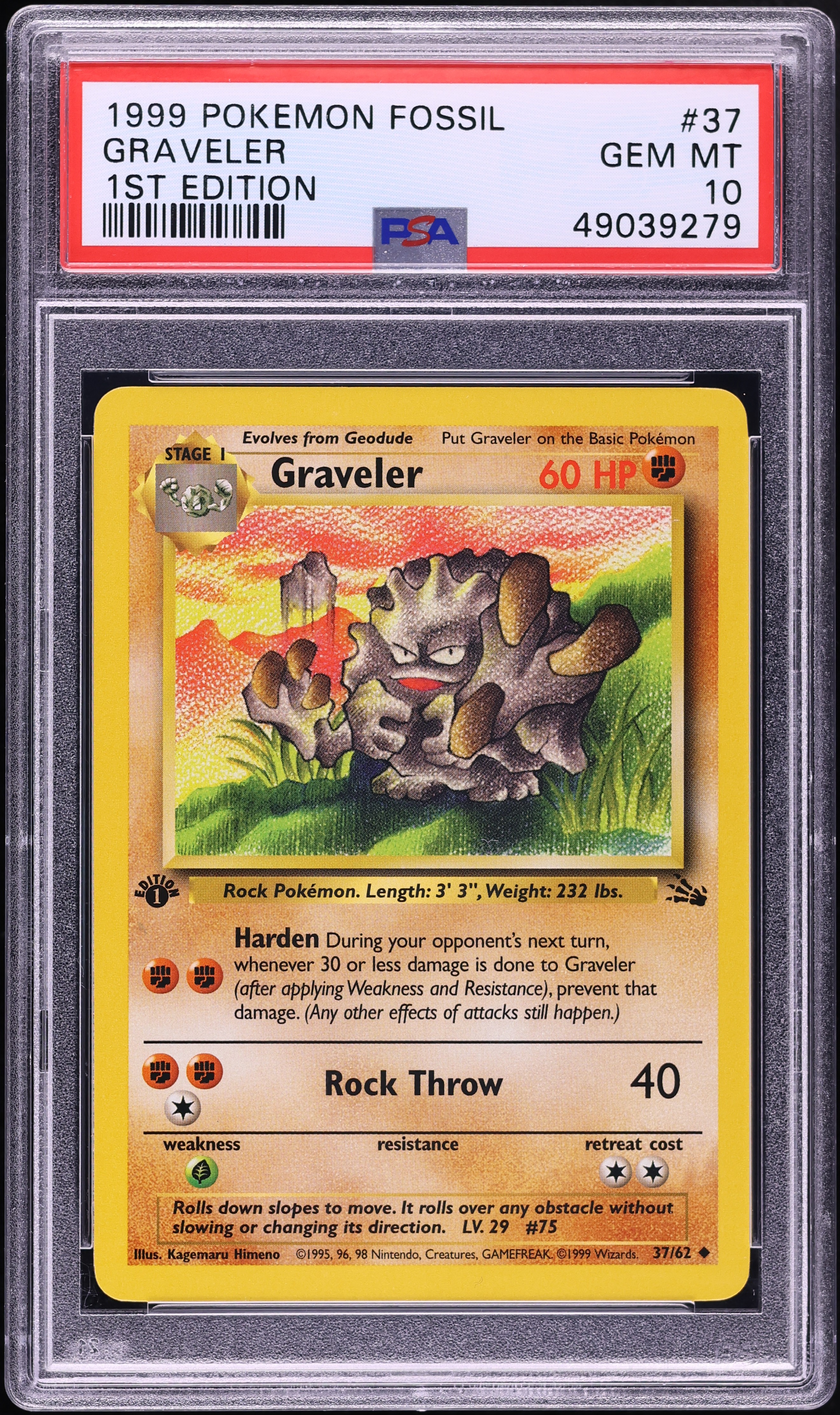 1999 Pokemon Fossil 1st Edition Graveler #37 PSA 10 GEM MINT
