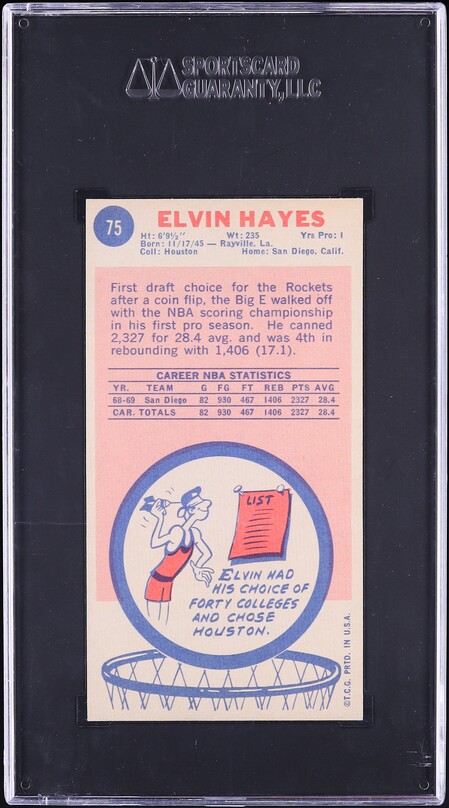 1969 Topps Basketball Elvin Hayes ROOKIE #75 SGC 7 NRMT