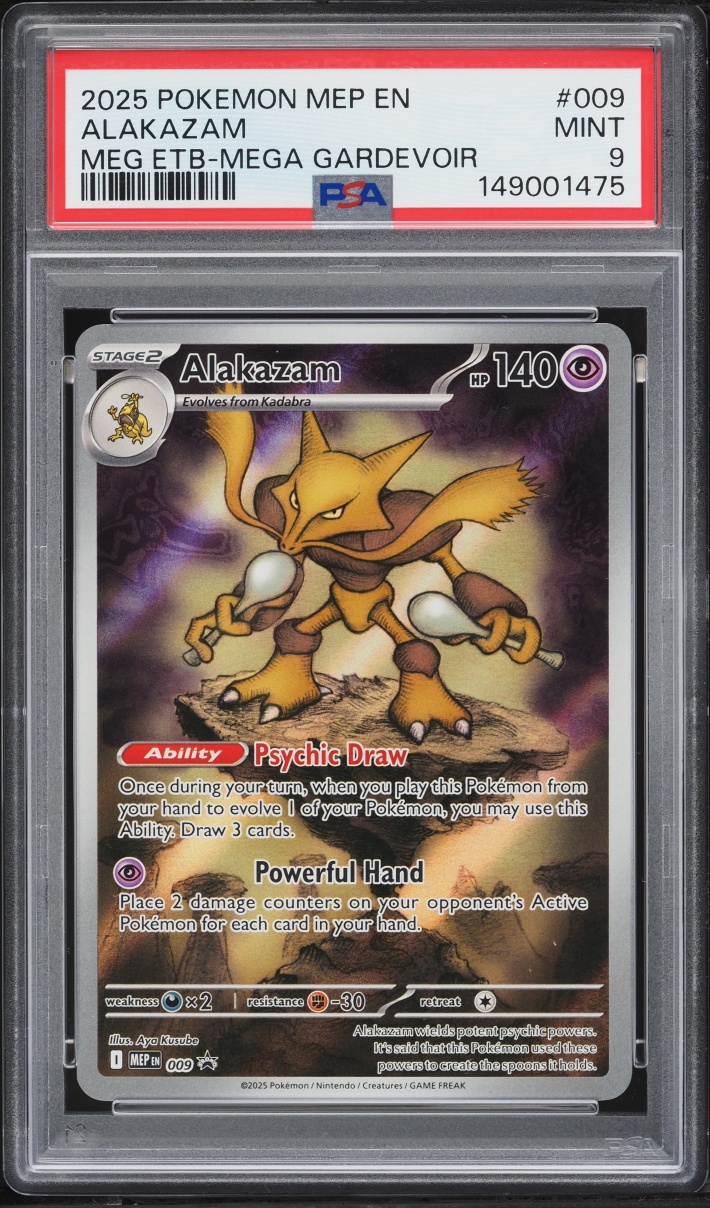 2025 Pokemon Mega Evolution Black Star Promo ETB Full Art Alakazam #9 PSA 9 MINT