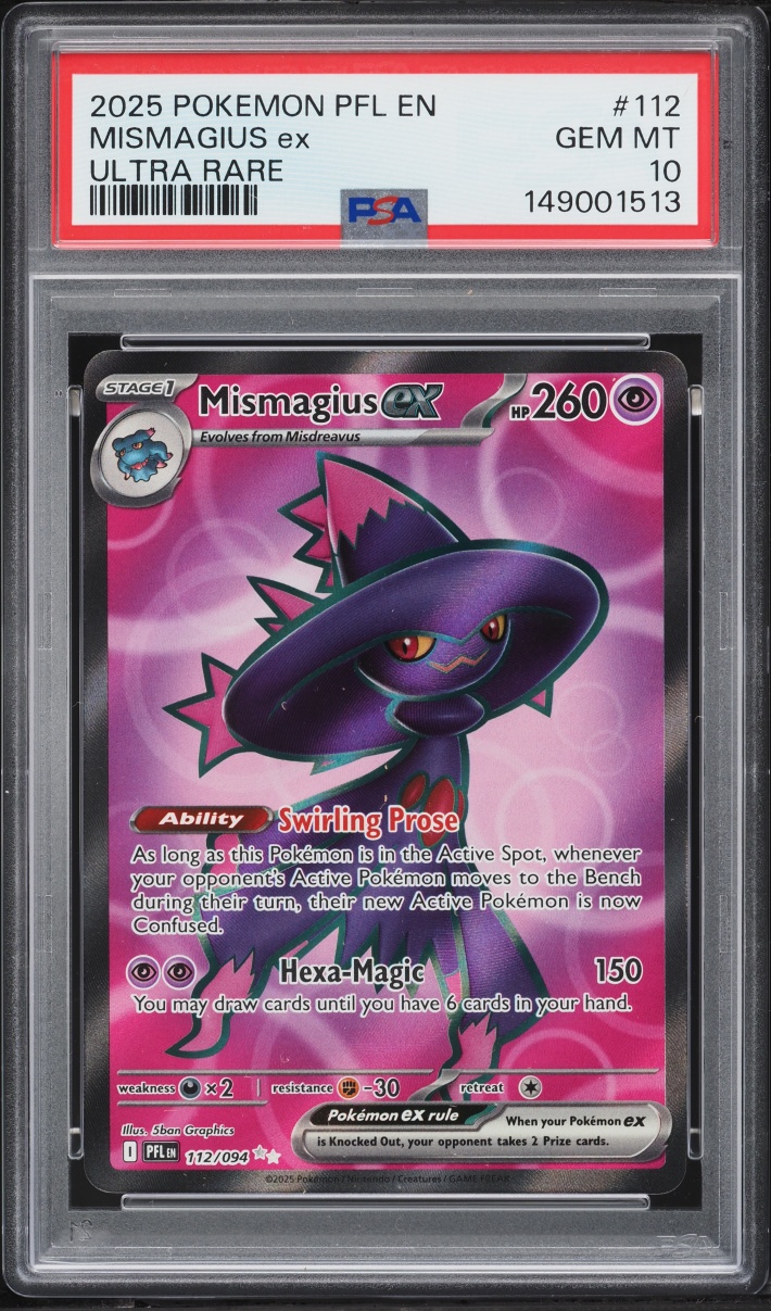 2025 Pokemon Mega Evolution Phantasmal Flames Full Art Mismagius EX #112 PSA 10 GEM MINT