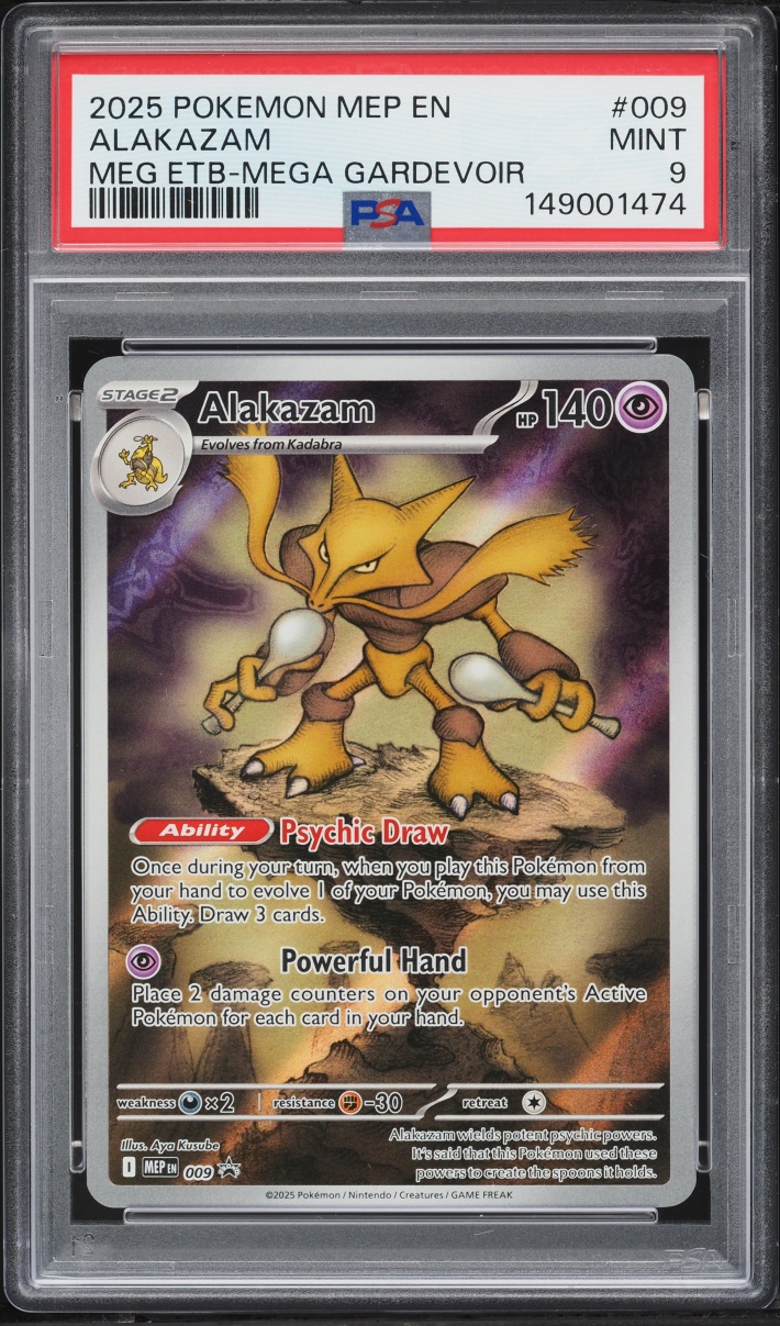 2025 Pokemon Mega Evolution Black Star Promo ETB Full Art Alakazam #9 PSA 9 MINT