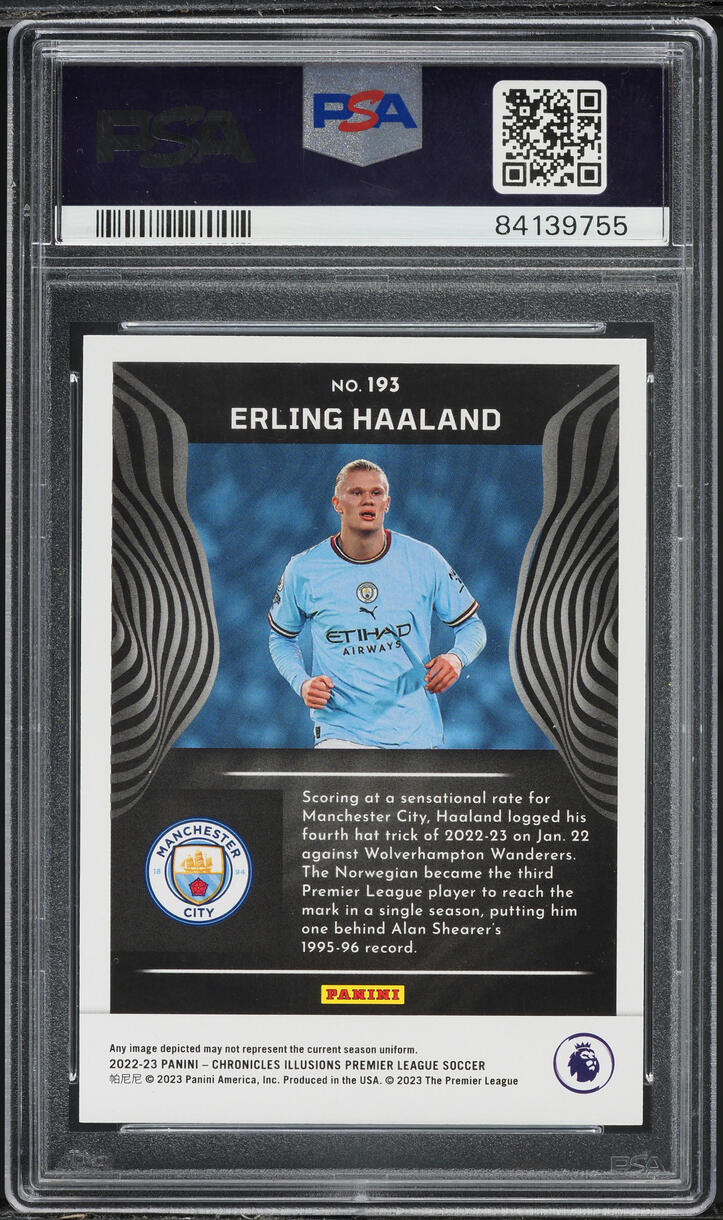 2022 Panini Chronicles Premier League Cracked Ice Erling Haaland /23 #193 PSA 10