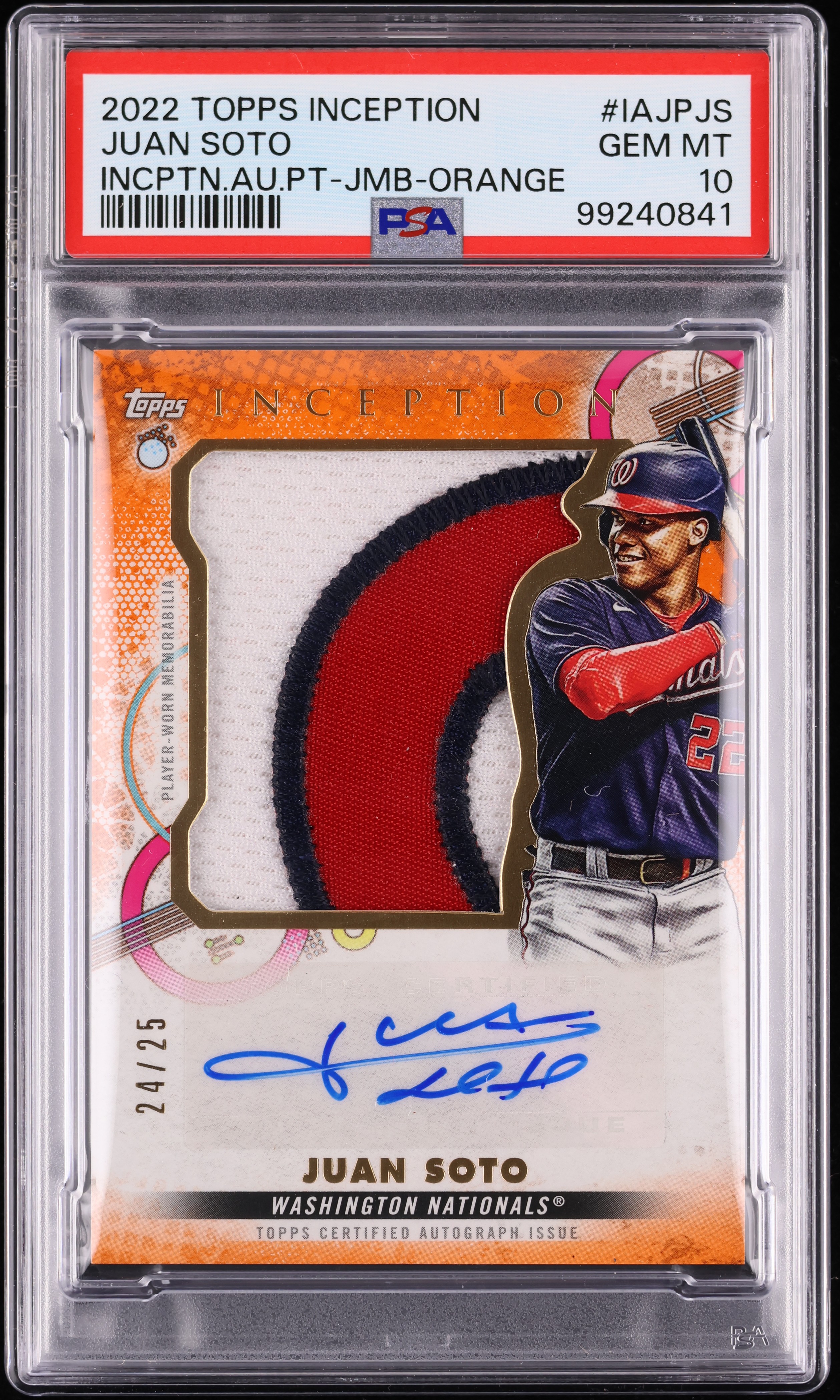 2022 Topps Inception Jumbo Orange Juan Soto PATCH AUTO /25