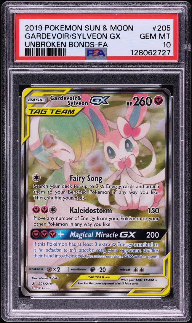 2019 Pokemon Sun & Moon Unbroken Bonds Full Art Gardevoir & Sylveon GX #205 PSA 10 GEM MINT