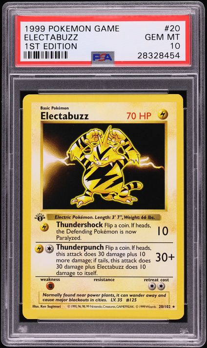 1999 Pokemon Base Set Shadowless 1st Edition Electabuzz #20 PSA 10 GEM MINT