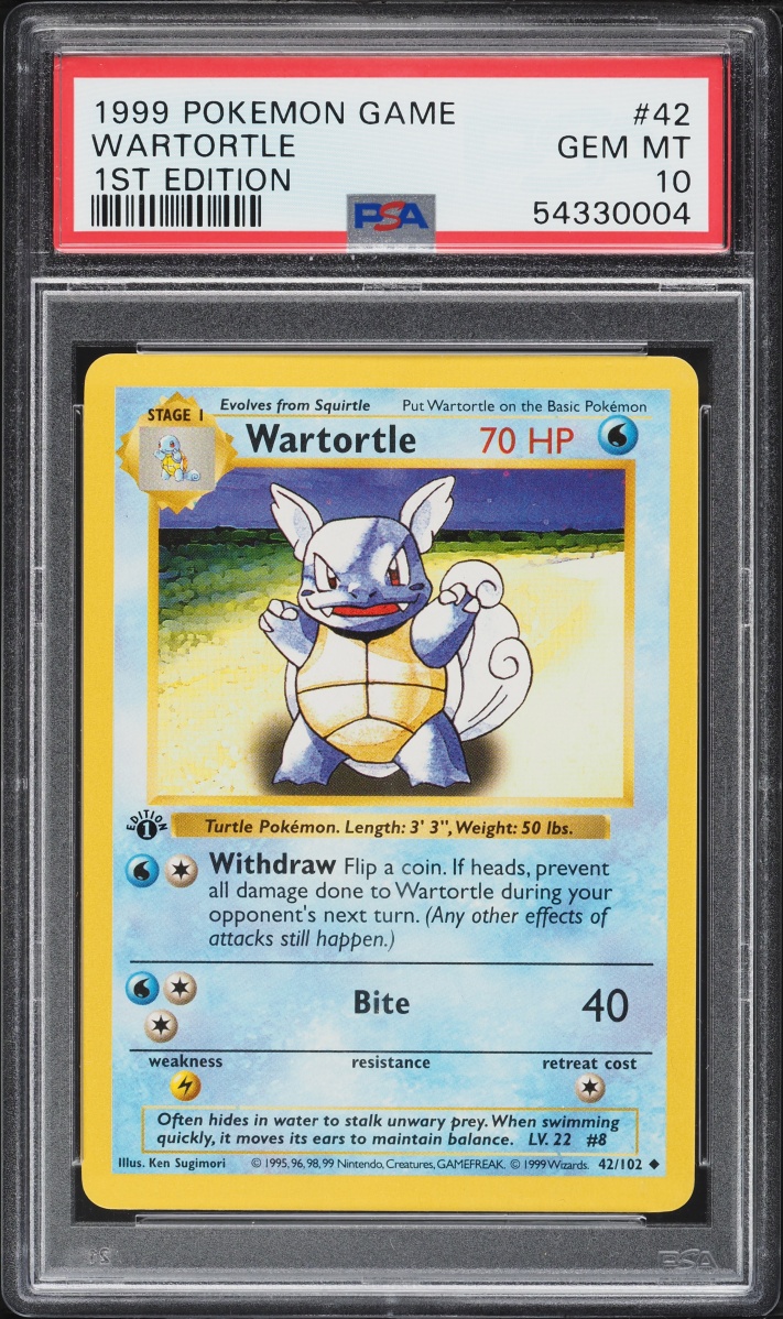 1999 Pokemon Base Set Shadowless 1st Edition Wartortle #42 PSA 10 GEM MINT