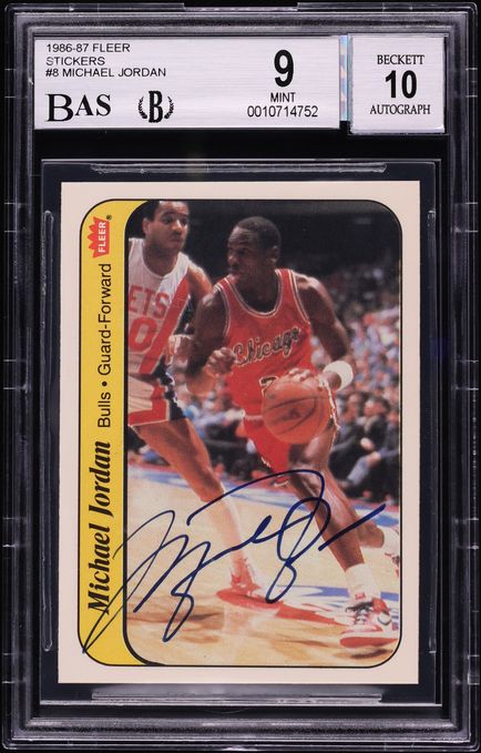 1986 Fleer Sticker Michael Jordan ROOKIE AUTO #8 BAS BGS 9 MINT