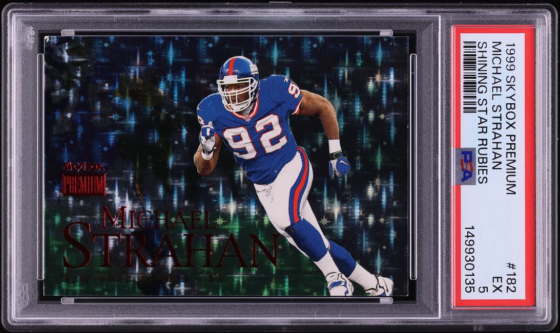 1999 Skybox Premium Shining Star Rubies Michael Strahan /30 #182 PSA 5 EX - Photo 1