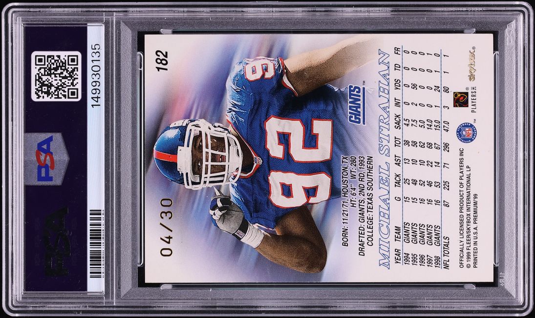 1999 Skybox Premium Shining Star Rubies Michael Strahan /30 #182 PSA 5 EX - Photo 2