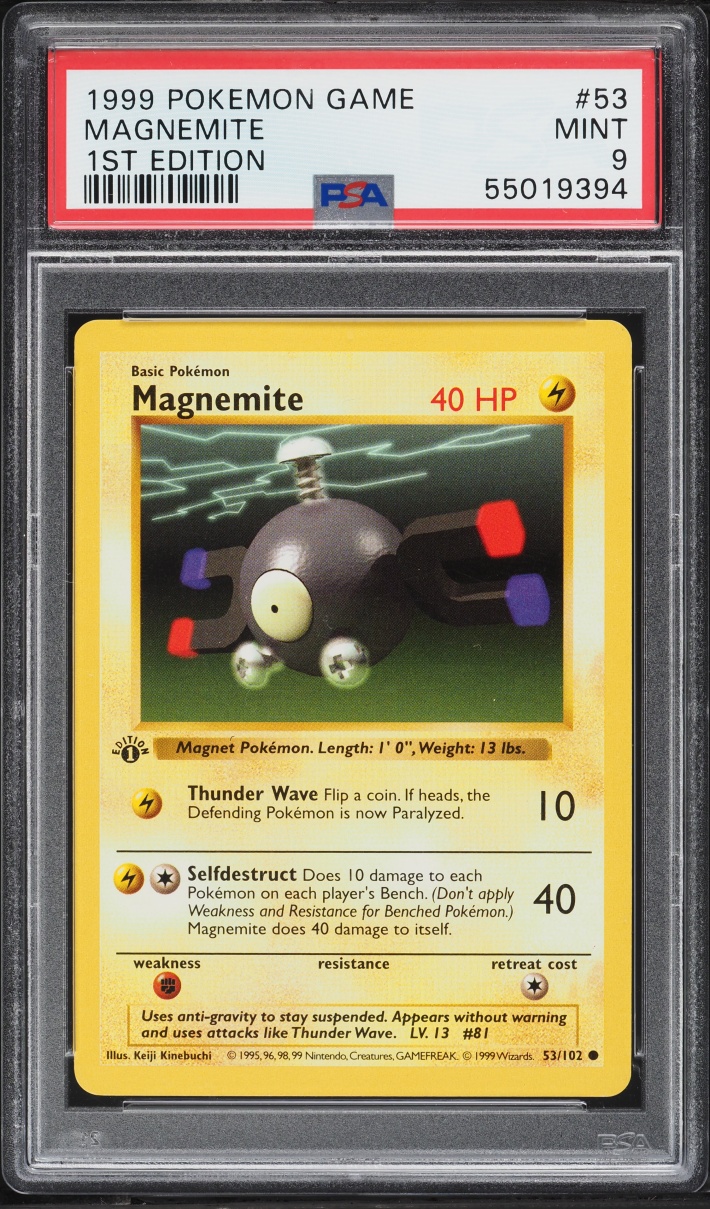 1999 Pokemon Base Set Shadowless 1st Edition Magnemite #53 PSA 9 MINT
