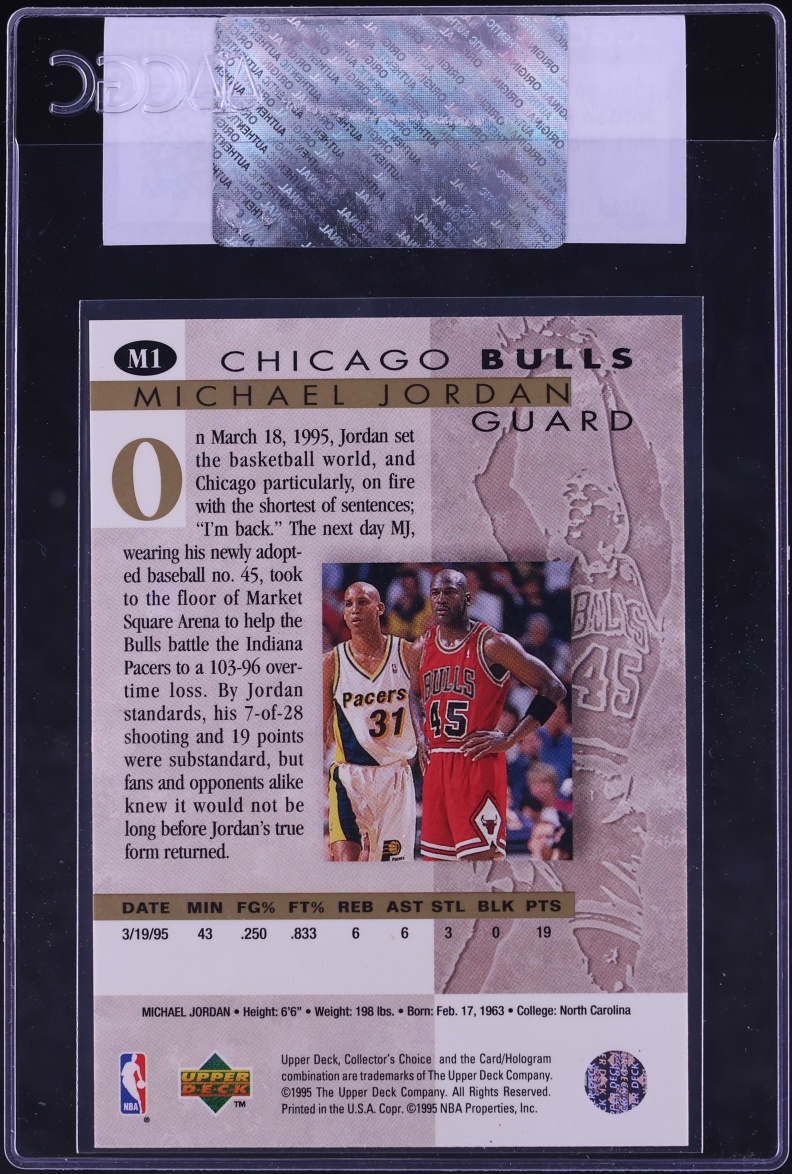 1995 Collector's Choice Jordan He's Back Michael Jordan #M1 CGC AUTH