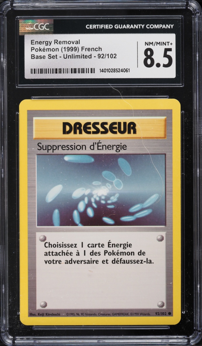 1999 Pokemon French Base Set Energy Removal #92 CGC 8.5 NM-MT+