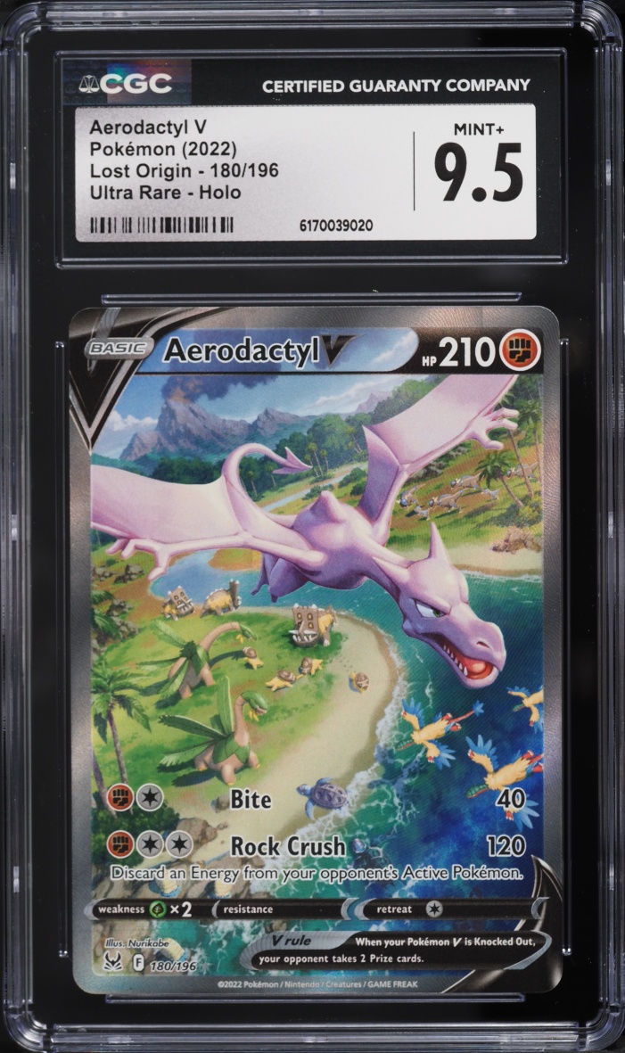 2022 Pokemon Sword & Shield Lost Origin Alt Art Aerodactyl V #180 CGC 9.5 MINT+