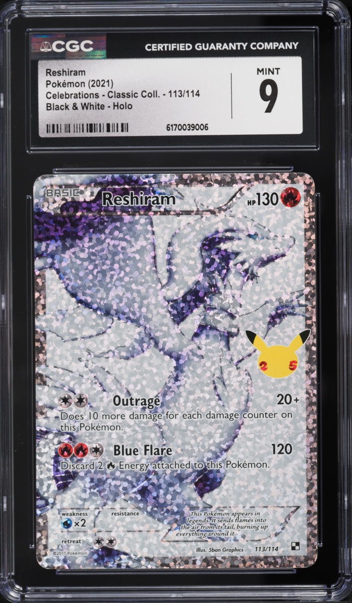 2021 Pokemon SWSH Celebrations Classic Collection Black & White Holo Reshiram #113 CGC 9 MINT