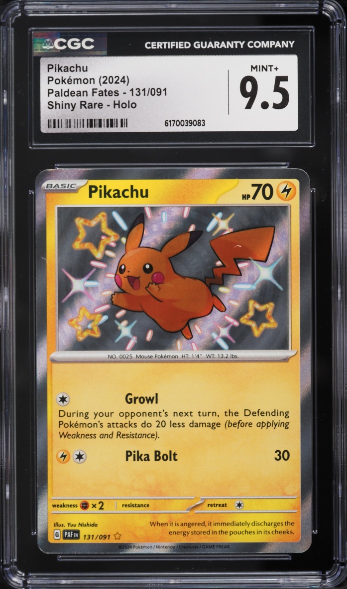 2024 Pokemon Scarlet & Violet Paldean Fates Shiny Rare Pikachu #131 CGC 9.5 MINT+
