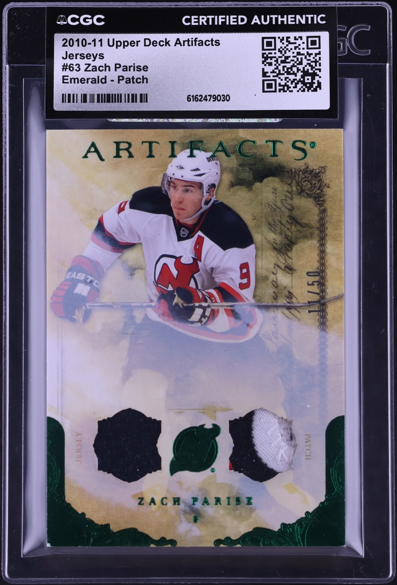 2010 Upper Deck Artifacts Jerseys Emerald Zach Parise PATCH /50 #63 CGC AUTH
