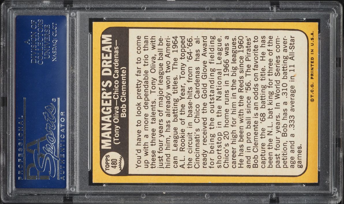 1968 Topps Roberto Clemente Tony Oliva Chico Cardenas MANAGER'S DREAM #480 PSA 8 NM-MT