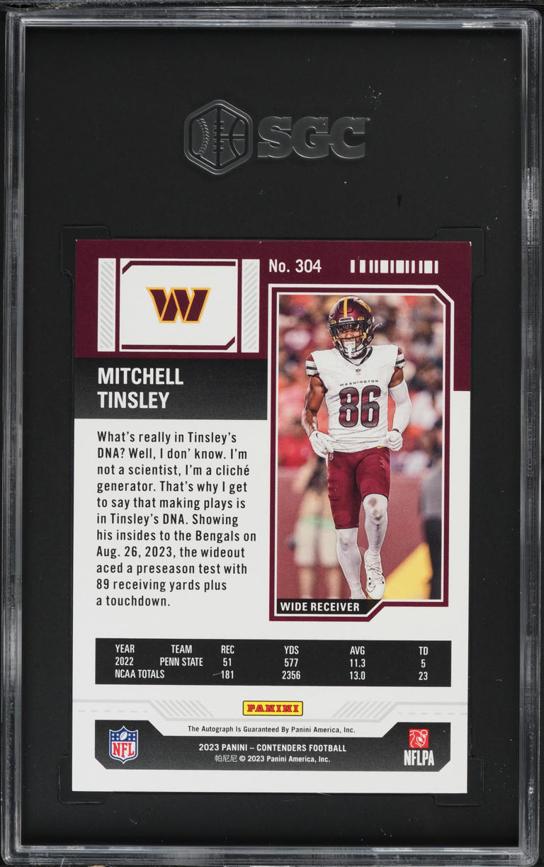 2023 Panini Contenders Mitchell Tinsley ROOKIE AUTO #304 SGC 9.5 MINT+