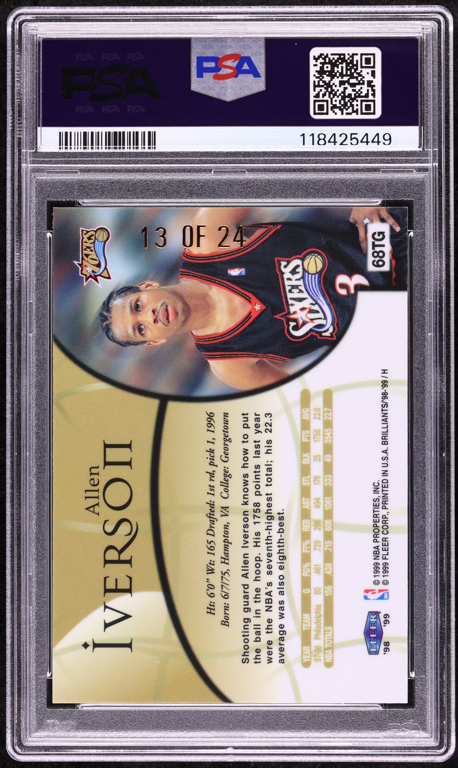 1998 Fleer Brilliants 24KT Gold Allen Iverson /24 #68TG PSA 8 NM-MT