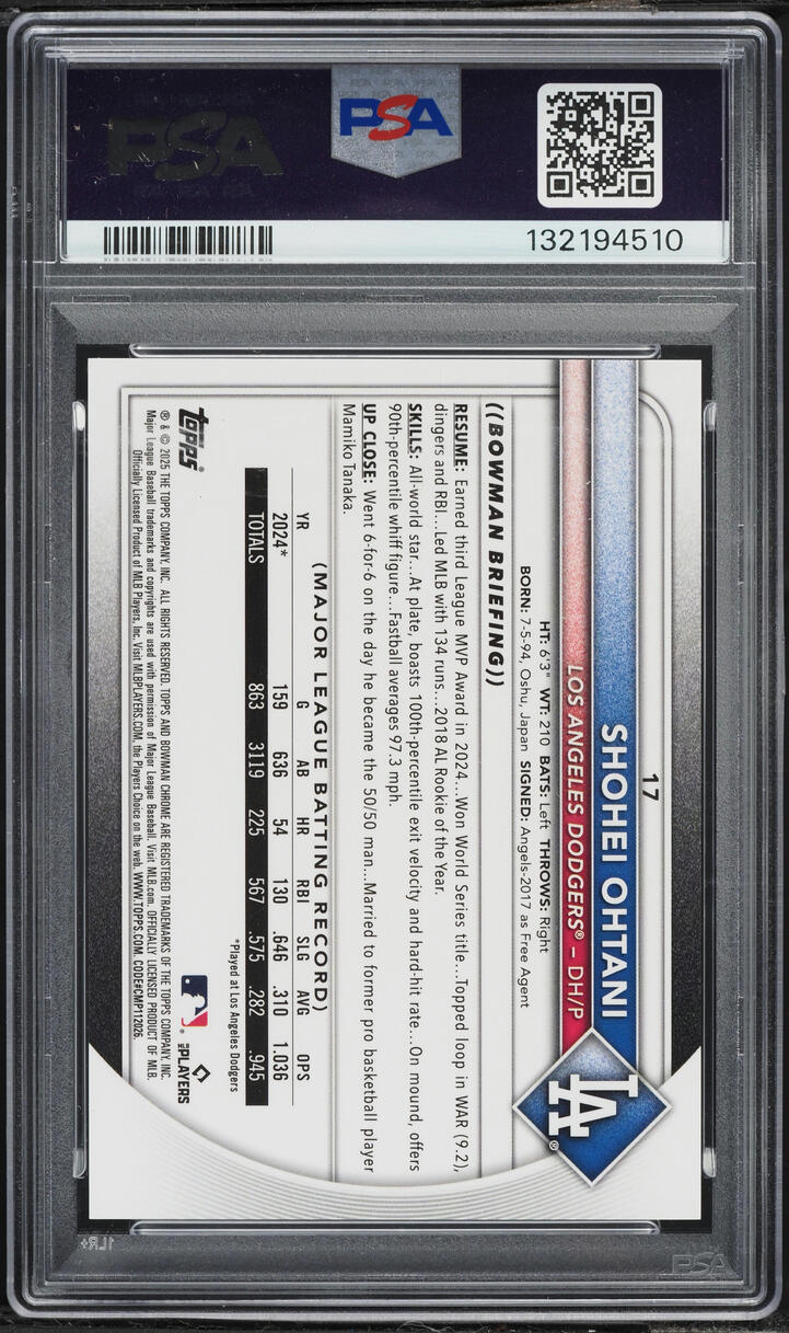 2025 Bowman Chrome Red Refractor Shohei Ohtani /5 #17 PSA 9 MINT