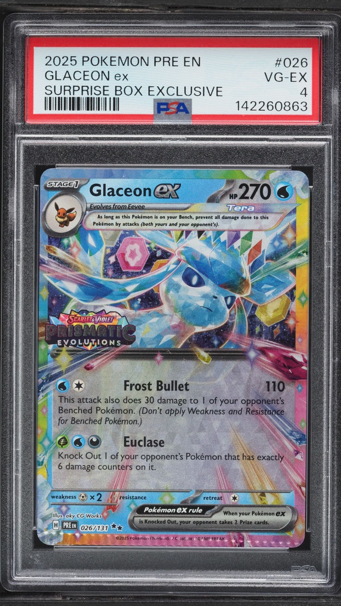 2025 Pokemon Scarlet & Violet Prismatic Evolutions Surprise Box Holo Glaceon ex #26 PSA 4 VGEX