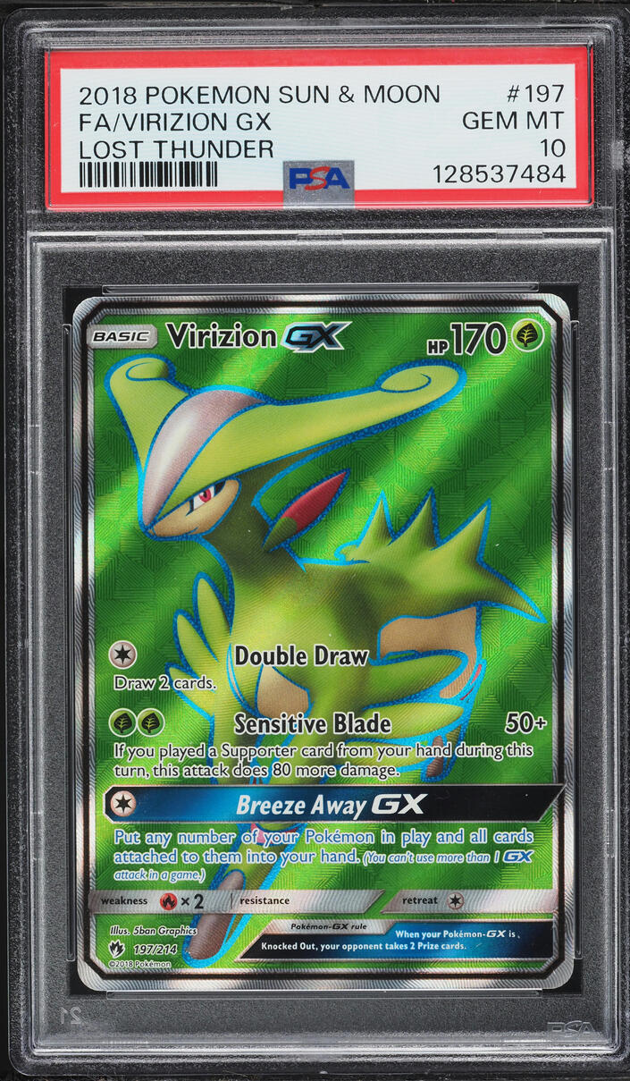 2018 Pokemon Sun & Moon Lost Thunder Full Art Virizion GX #197 PSA 10 GEM MINT