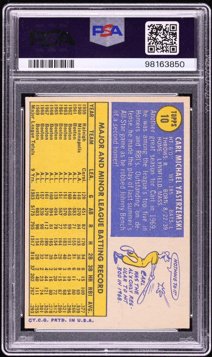 1970 Topps Carl Yastrzemski #10 PSA 3 VG
