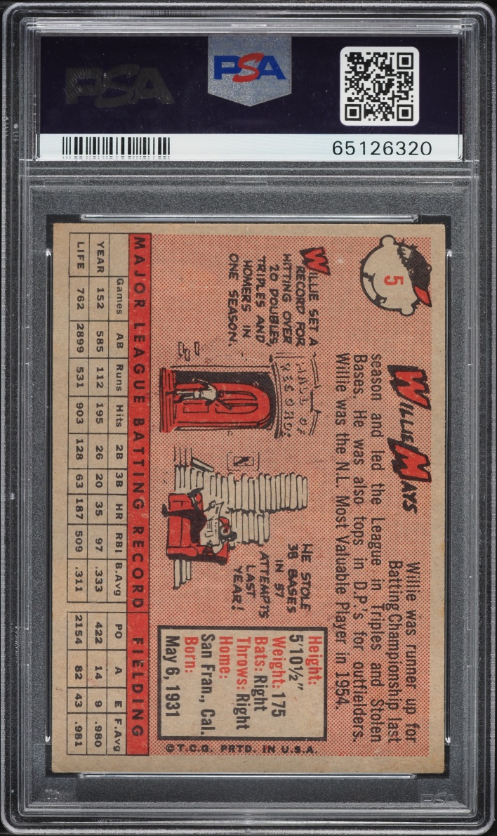 1958 Topps Willie Mays #5 PSA 5 EX