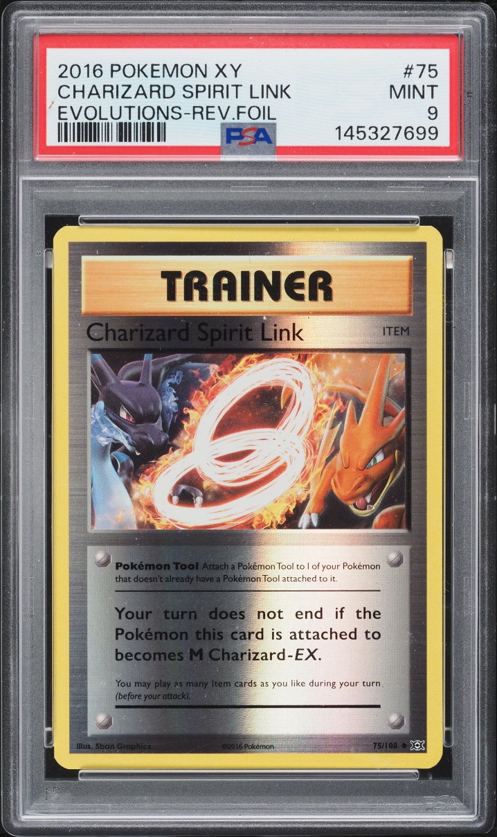 2016 Pokemon XY Evolutions Reverse Holo Charizard Spirit Link #75 PSA 9 MINT