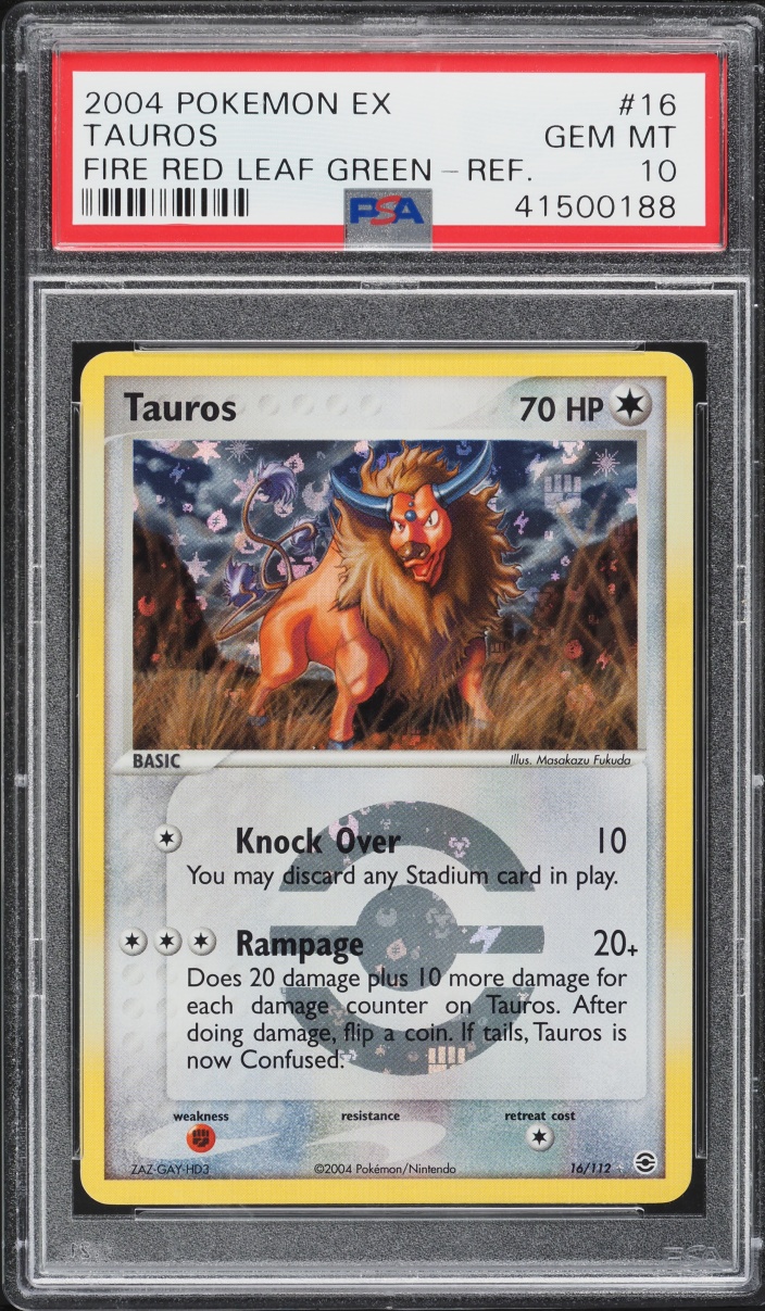 2004 Pokemon EX Fire Red Leaf Green Reverse Holo Tauros #16 PSA 10 GEM MINT