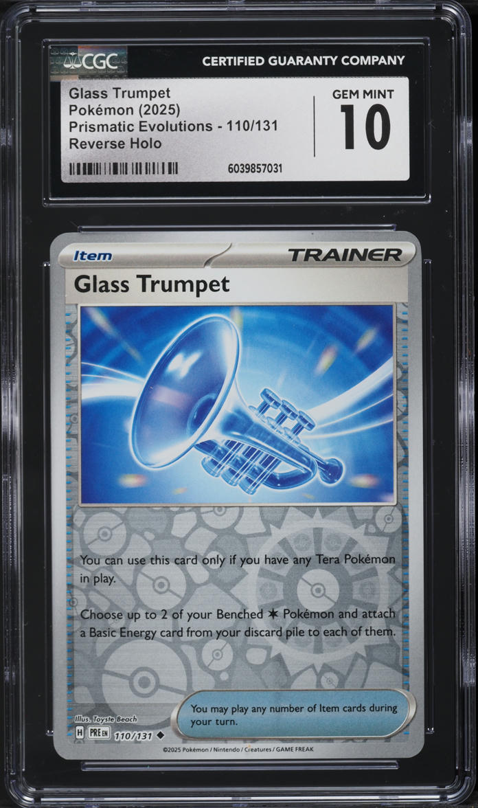 2025 Pokemon Prismatic Evolutions Reverse Holo Glass Trumpet #110 CGC 10 GEM