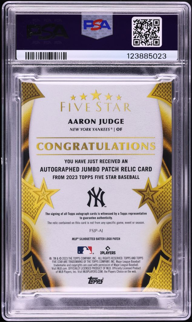 2023 Topps Five Star Jumbo Prime Aaron Judge MLB LOGOMAN PATCH AUTO DNA 10 1/1 #FSJP-AJ PSA 9