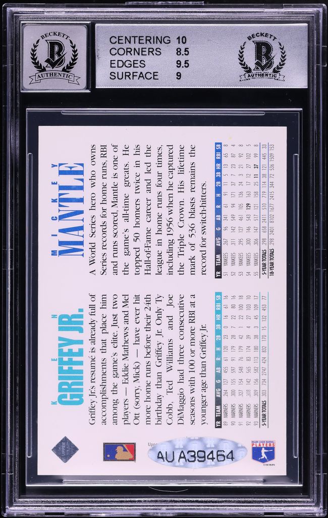 1994 Upper Deck Ken Griffey Jr. Mickey Mantle AUTO BAS BGS 9 MINT