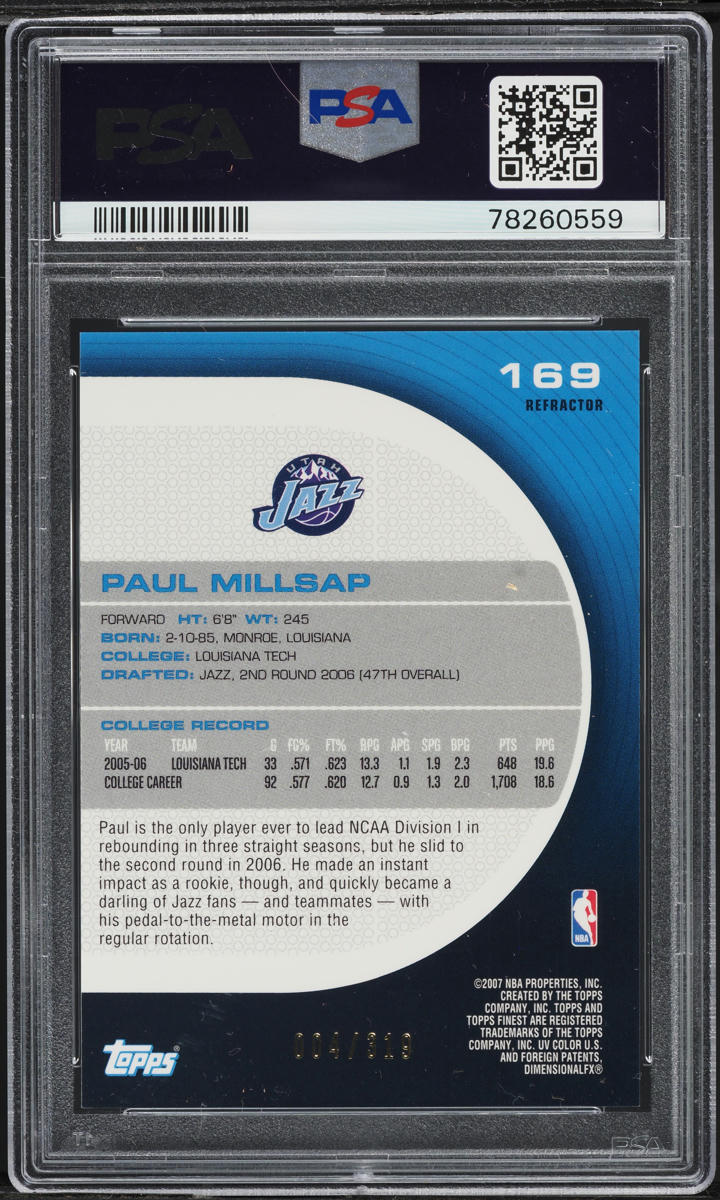 2005 Finest Refractor Paul Millsap ROOKIE /319 #169 PSA 9 MINT